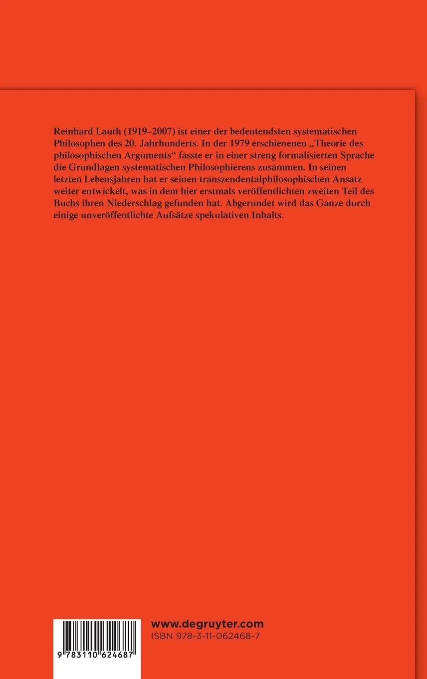 Rückseite: 9783110624687 | Theorie des philosophischen Arguments I und II | Reinhard Lauth | Buch