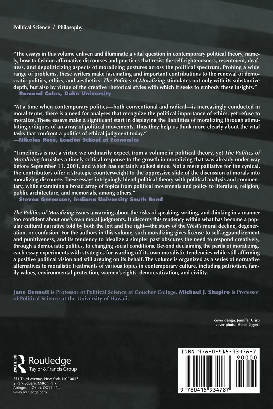 Rückseite: 9780415934787 | The Politics of Moralizing | Jane Bennett (u. a.) | Taschenbuch | 2002
