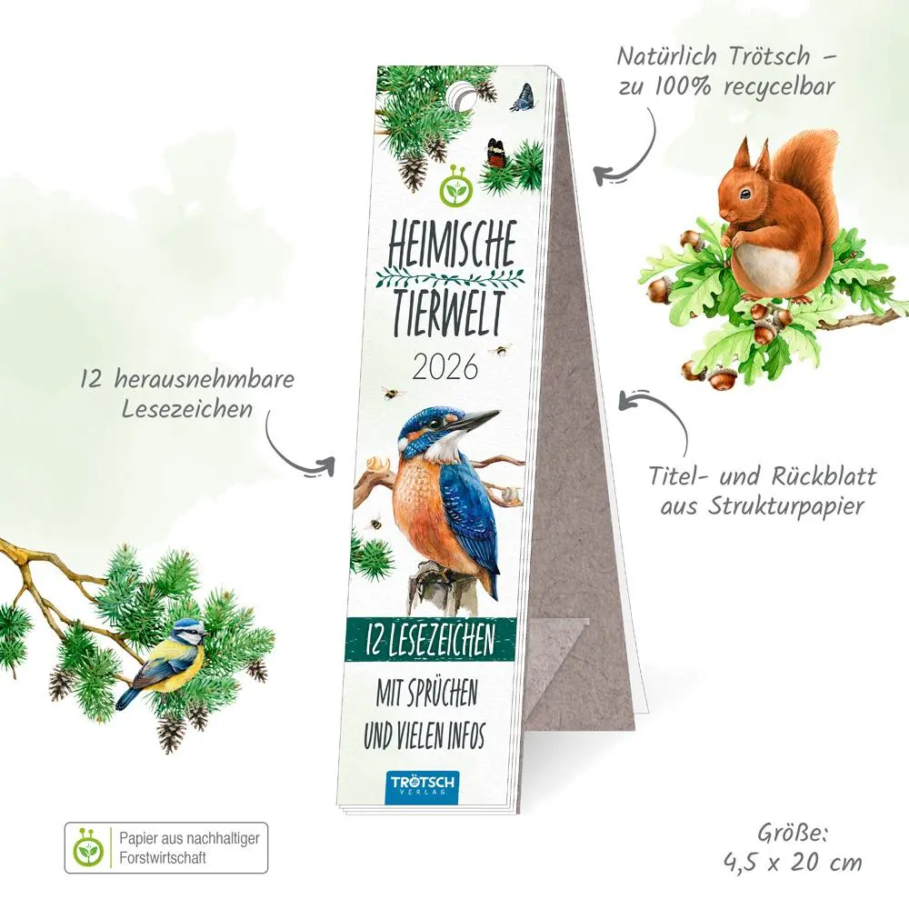 Bild: 9783988024787 | Trötsch Lesezeichenkalender Heimische Tierwelt 2026 | KG | Kalender