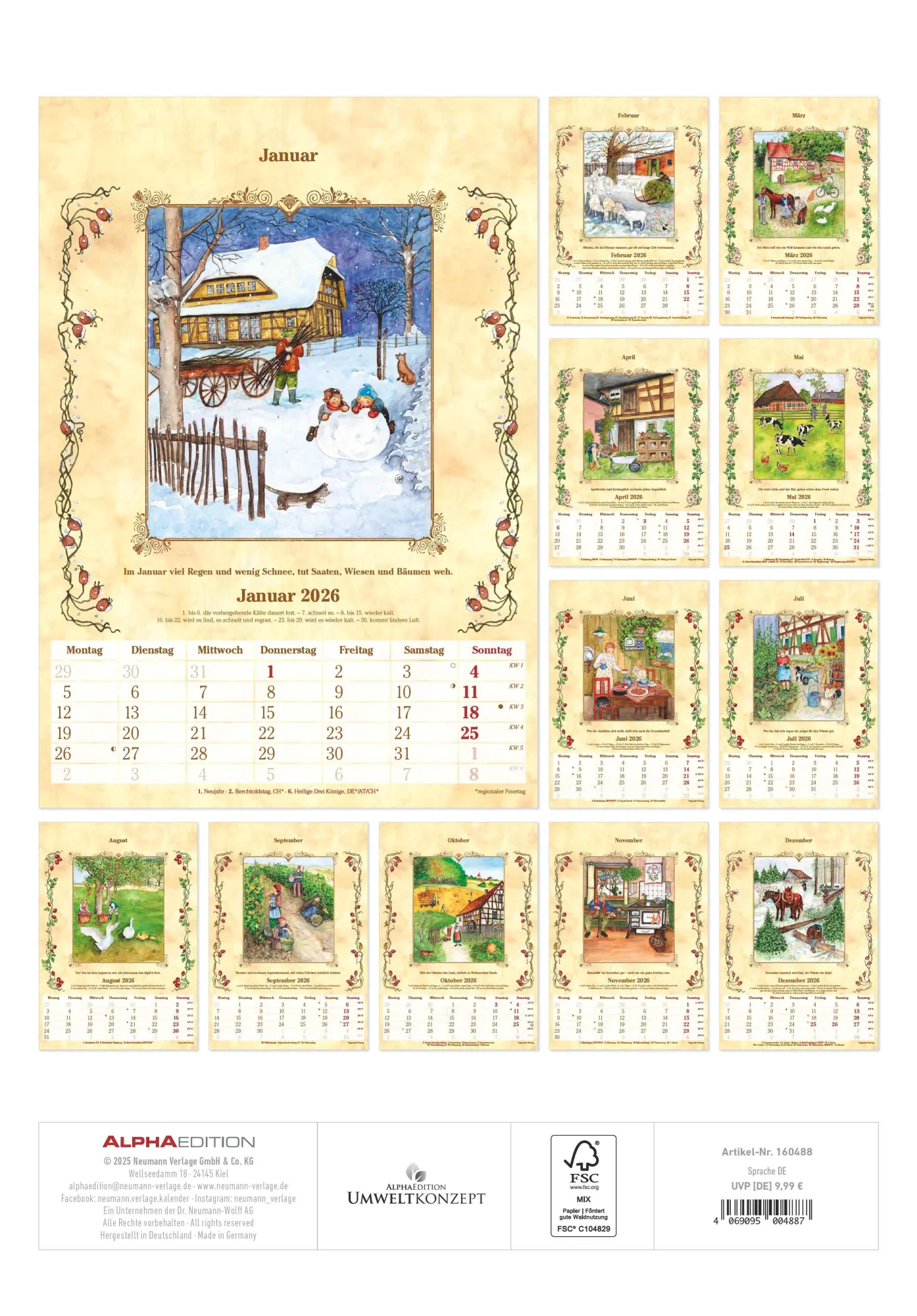 Rückseite: 4069095004887 | Bauernkalender 2026 - Bildkalender 23,7x34 cm - mit...