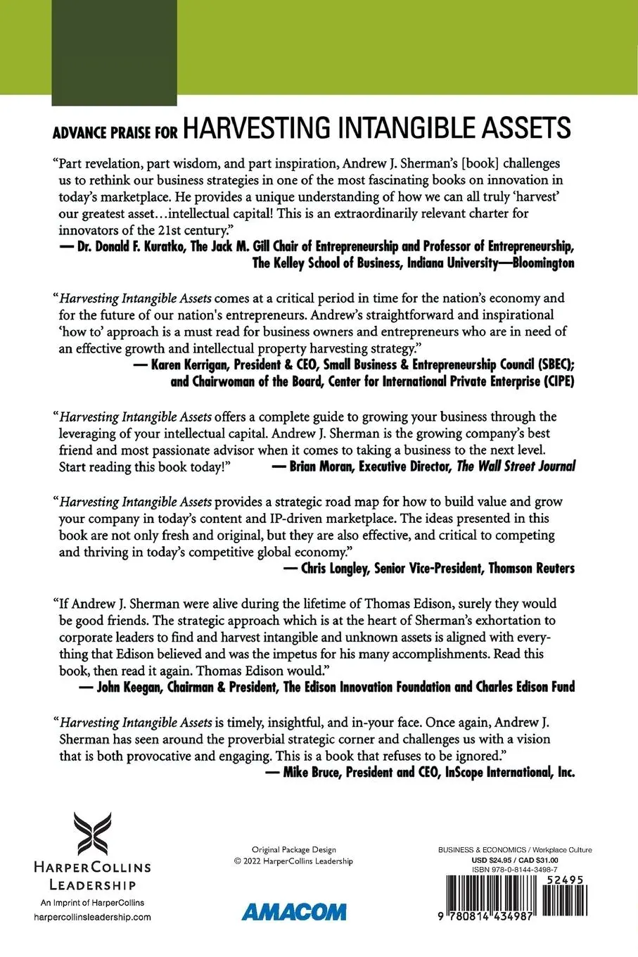 Rückseite: 9780814434987 | The Harvesting Intangible Assets | Andrew Sherman | Taschenbuch | 2011