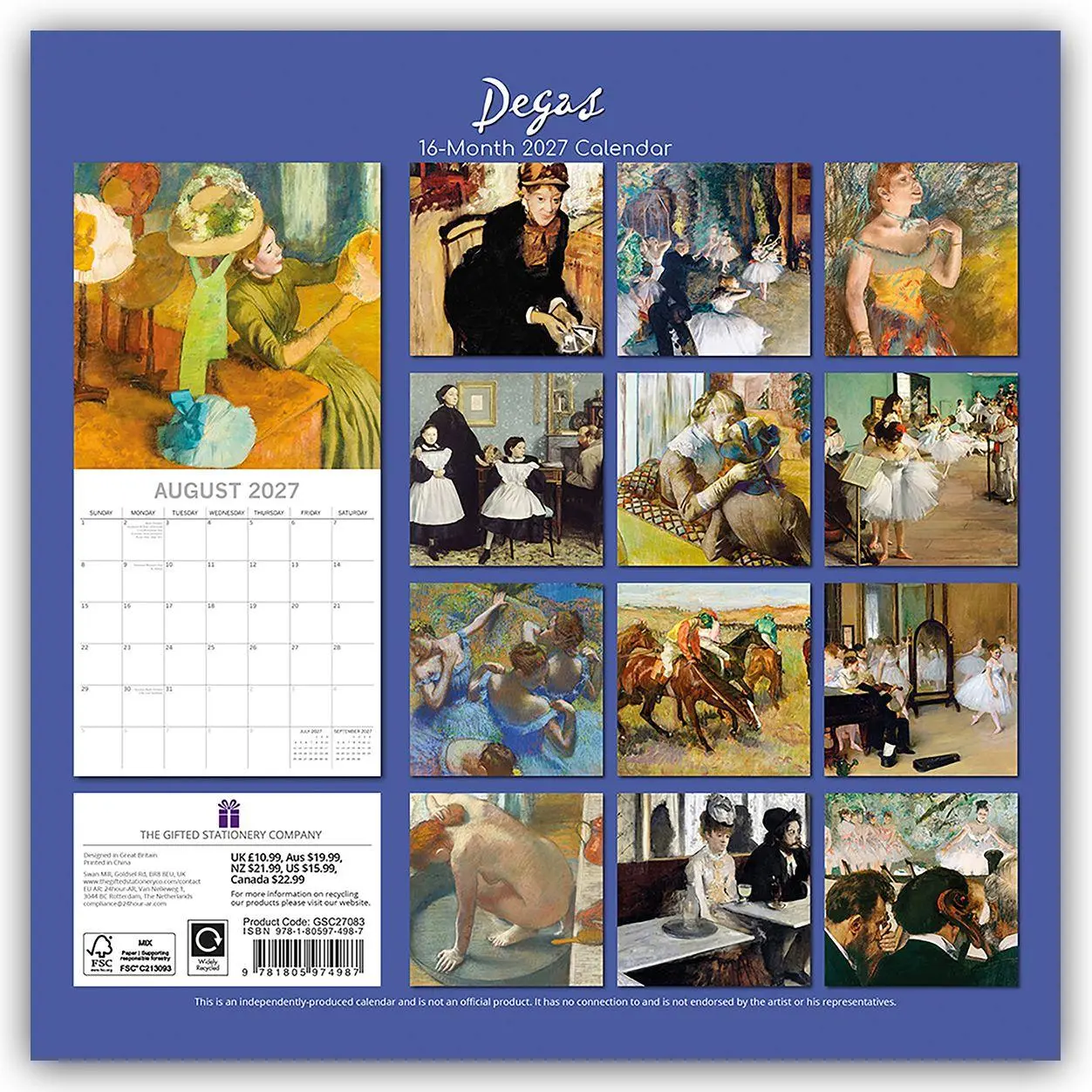 Rückseite: 9781805974987 | Degas 2027 - Edgar Degas - 16-Monatskalender | The Gifted | Kalender