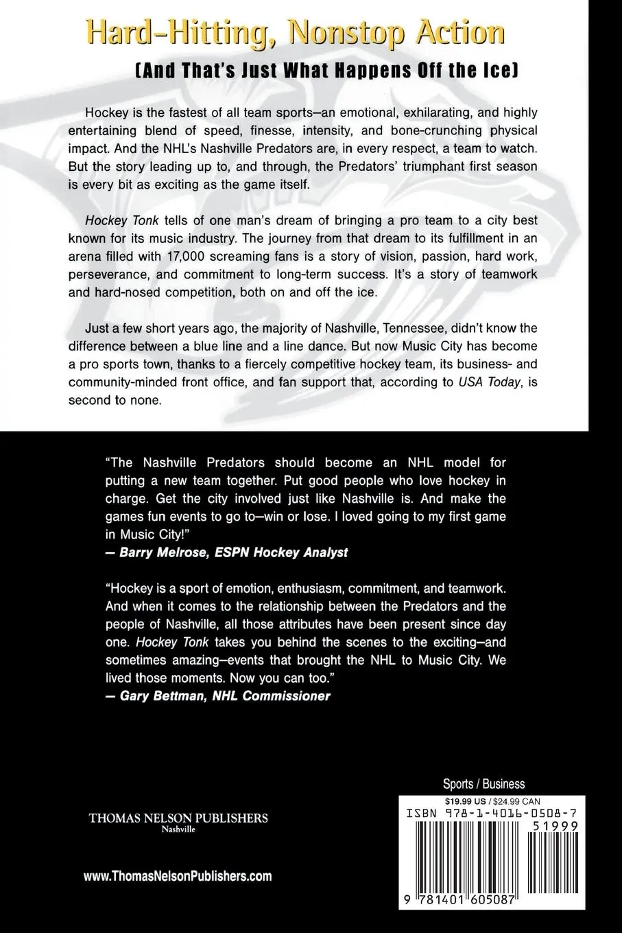 Rückseite: 9781401605087 | The Hockey Tonk | The Amazing Story of the Nashville Predators | Buch