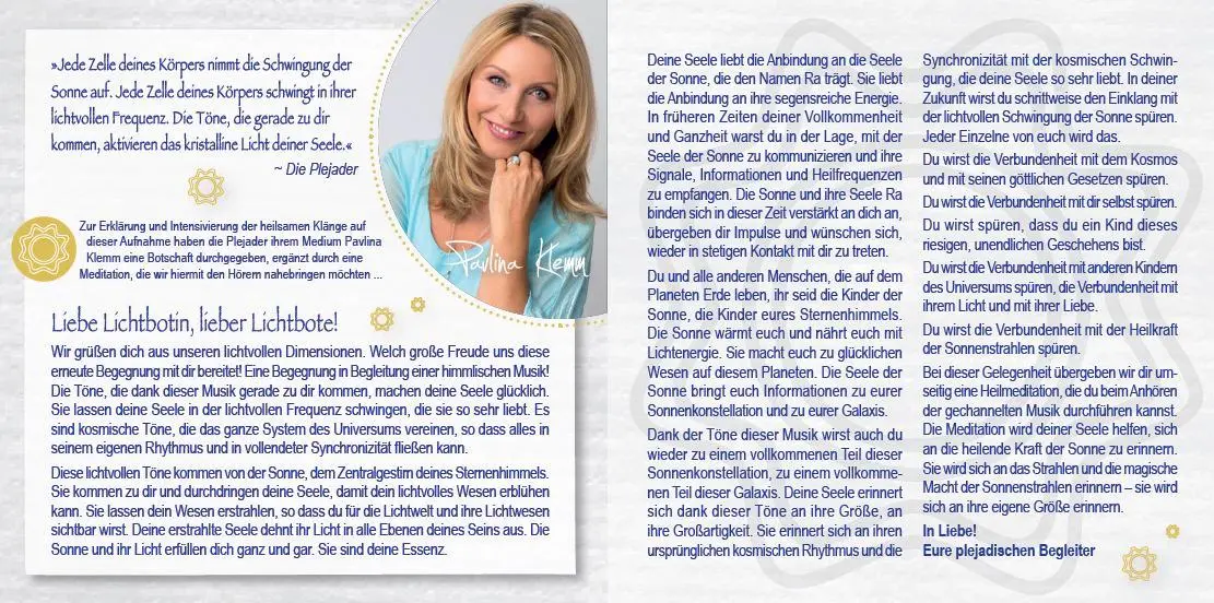 Bild: 9783954475087 | Sonnenklang. Lichtheilung durch die Plejader | Pavlina Klemm | CD