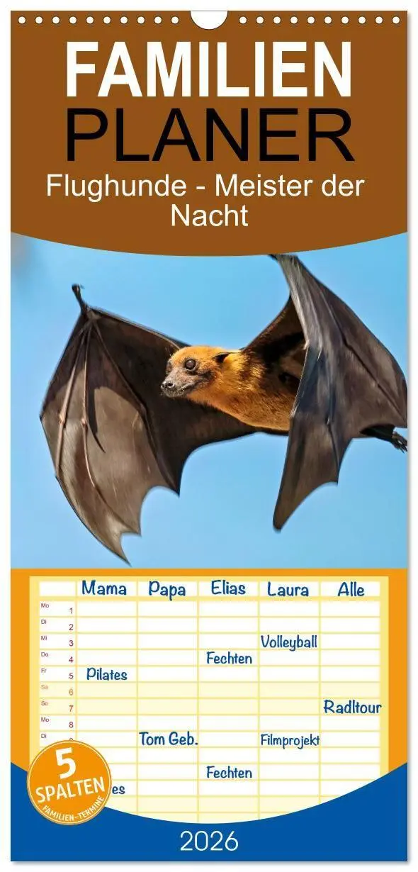 Cover: 9783516715187 | Familienplaner 2026 - Flughunde - Meister der Nacht mit 5 Spalten...