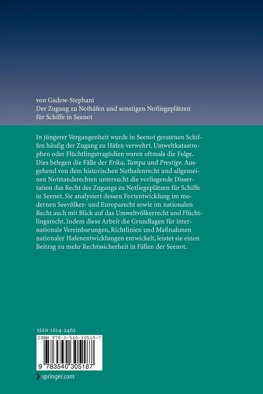 Rückseite: 9783540305187 | Der Zugang zu Nothäfen und sonstigen Notliegeplätzen für Schiffe in...