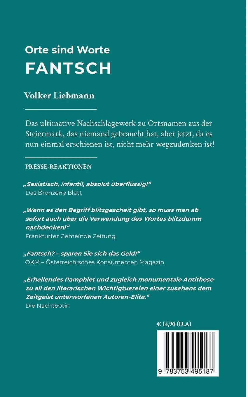 Rückseite: 9783753495187 | Fantsch | Orte sind Worte | Volker Liebmann | Taschenbuch | 104 S.