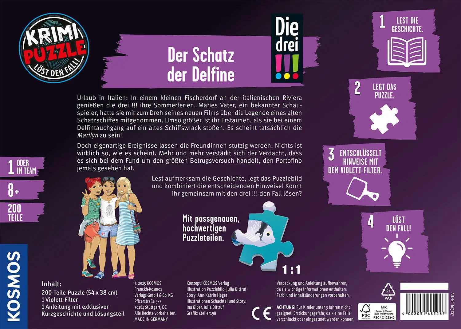 Bild: 4002051685287 | Krimi-Puzzle: Die drei !!! - Der Schatz der Delfine | Spiel | Spiel