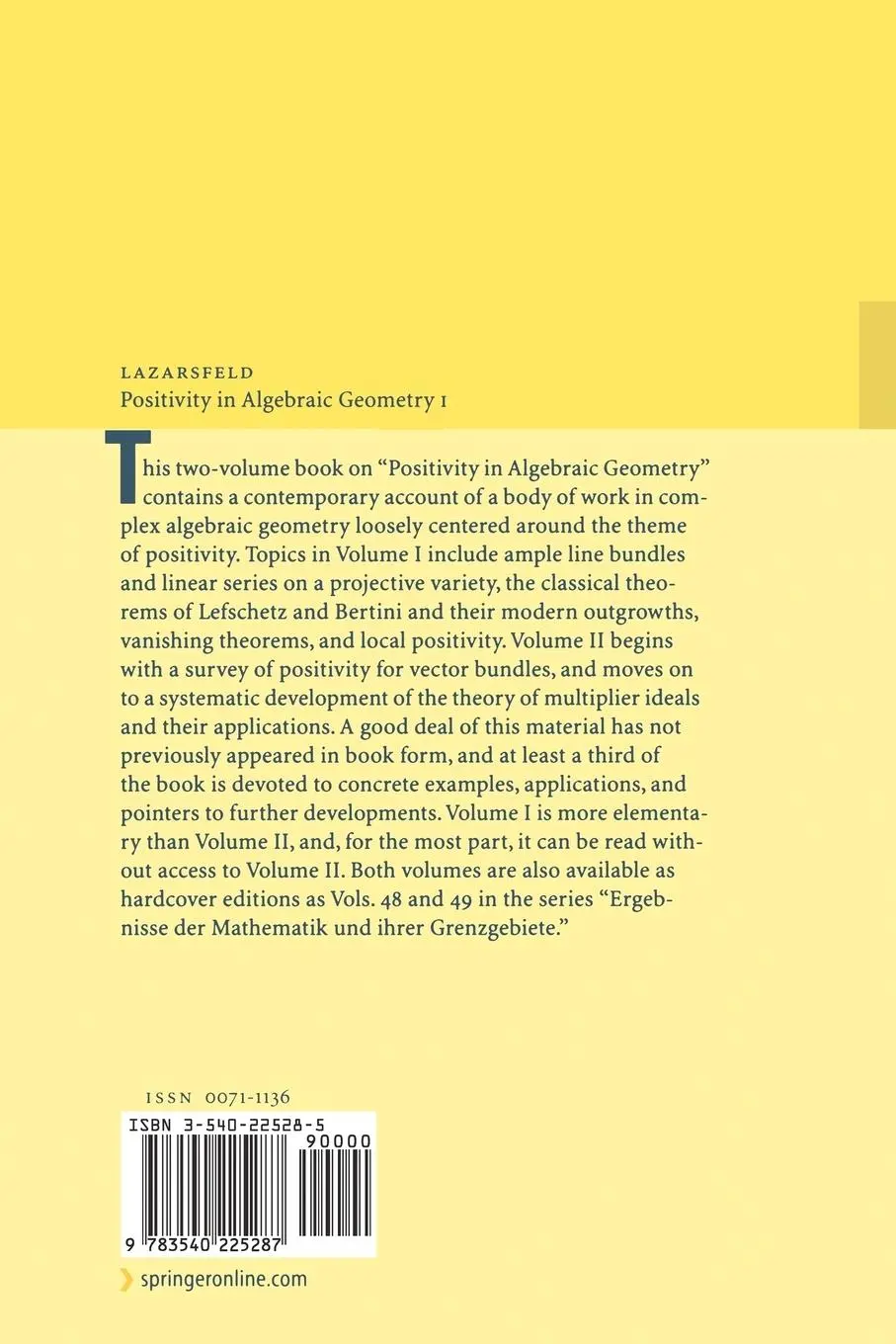 Rückseite: 9783540225287 | Positivity in Algebraic Geometry I | R. K. Lazarsfeld | Taschenbuch