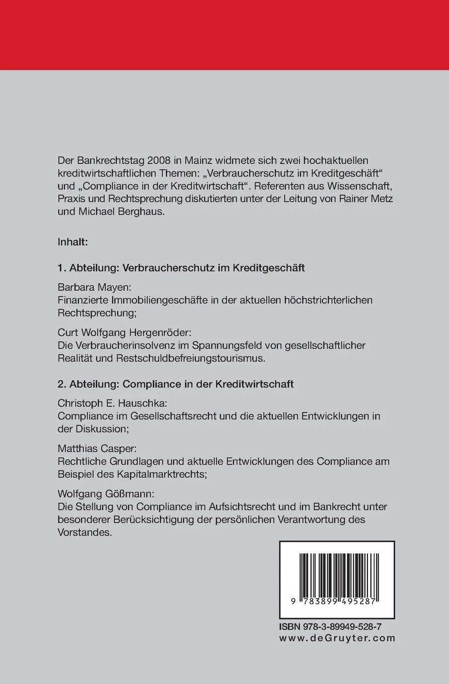 Rückseite: 9783899495287 | Verbraucherschutz im Kreditgeschäft - Compliance in der...