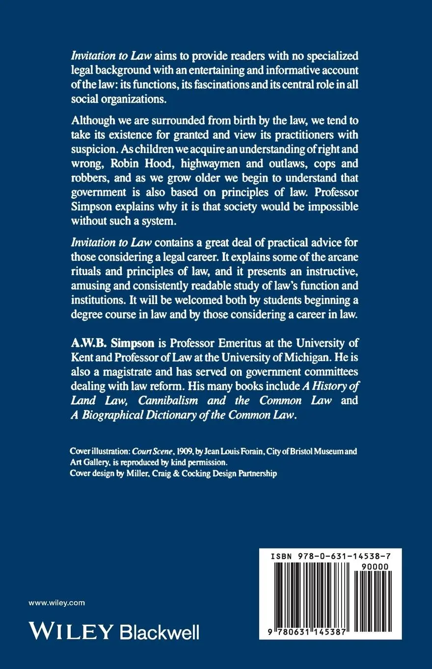 Rückseite: 9780631145387 | Invitation to Law | A. W. B. Simpson | Taschenbuch | Englisch | 1988