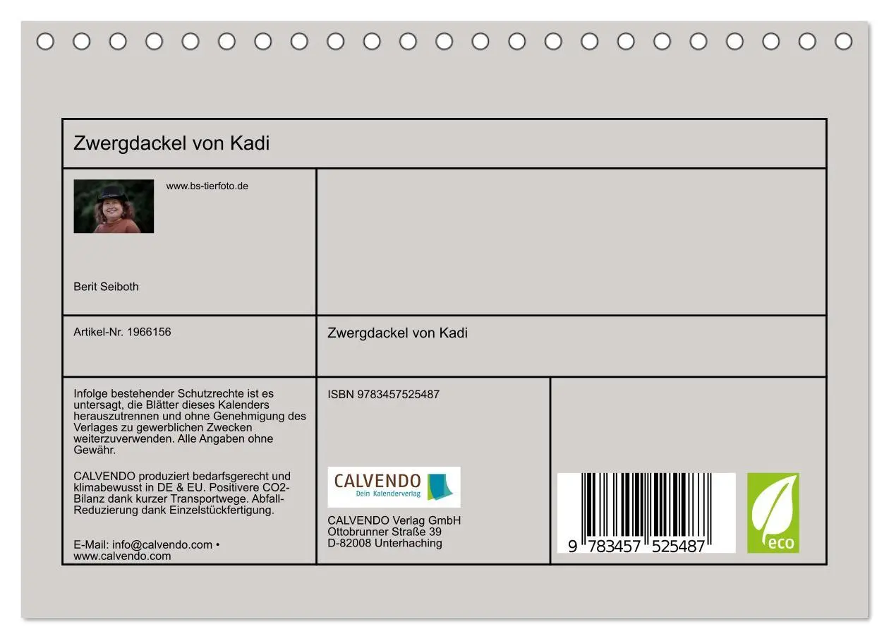 Bild: 9783457525487 | Zwergdackel von Kadi (Tischkalender 2026 DIN A5 quer), CALVENDO...