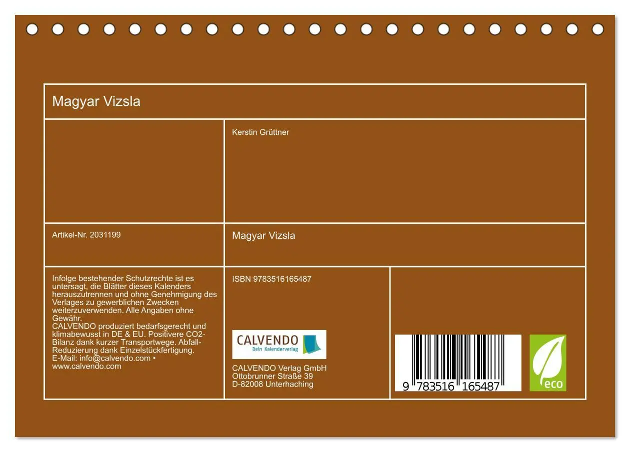 Bild: 9783516165487 | Magyar Vizsla (Tischkalender 2026 DIN A5 quer), CALVENDO...
