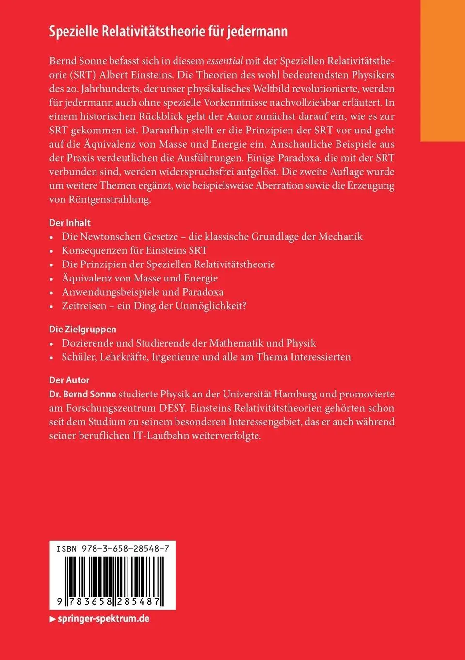 Rückseite: 9783658285487 | Spezielle Relativitätstheorie für jedermann | Bernd Sonne | Buch