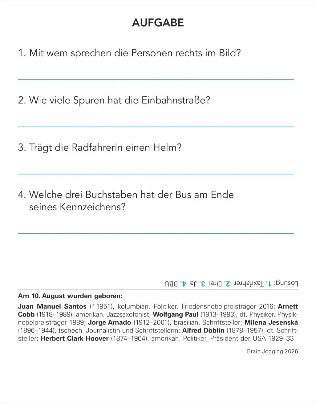 Bild: 9783840035487 | Brain Jogging Tagesabreißkalender 2026 - Gedächtnis, Konzentration,...
