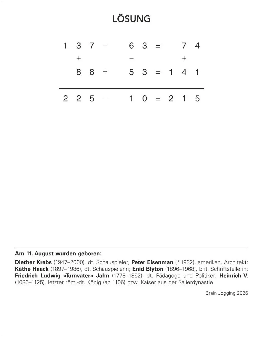 Bild: 9783840035487 | Brain Jogging Tagesabreißkalender 2026 - Gedächtnis, Konzentration,...