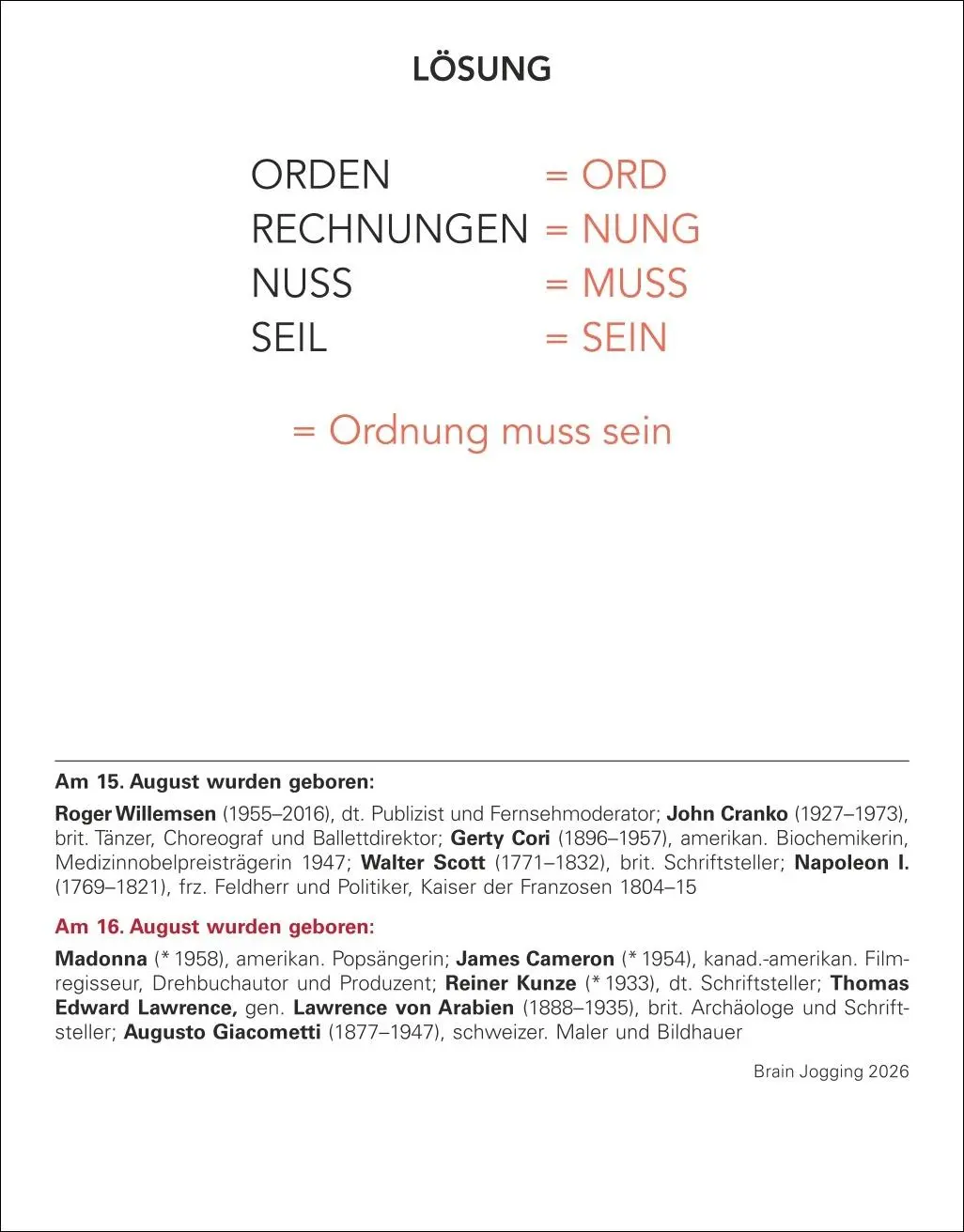 Bild: 9783840035487 | Brain Jogging Tagesabreißkalender 2026 - Gedächtnis, Konzentration,...
