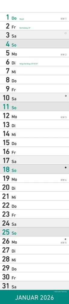 Bild: 4069095005587 | Alpha Edition - Streifenplaner Mint Kalender 2026 - 11,3x49,5 cm -...