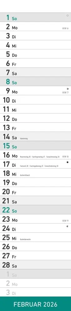 Bild: 4069095005587 | Alpha Edition - Streifenplaner Mint Kalender 2026 - 11,3x49,5 cm -...
