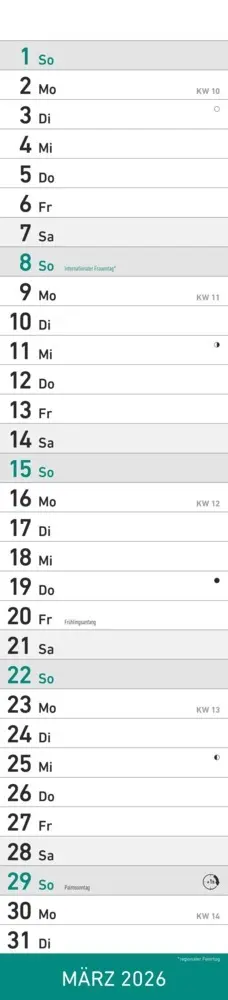Bild: 4069095005587 | Alpha Edition - Streifenplaner Mint Kalender 2026 - 11,3x49,5 cm -...