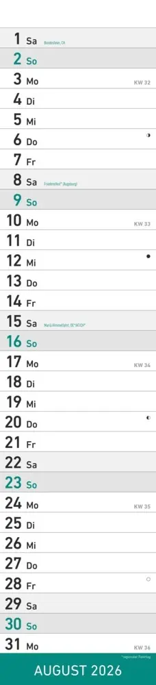 Bild: 4069095005587 | Alpha Edition - Streifenplaner Mint Kalender 2026 - 11,3x49,5 cm -...
