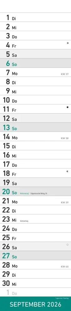 Bild: 4069095005587 | Alpha Edition - Streifenplaner Mint Kalender 2026 - 11,3x49,5 cm -...