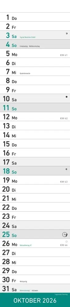 Bild: 4069095005587 | Alpha Edition - Streifenplaner Mint Kalender 2026 - 11,3x49,5 cm -...