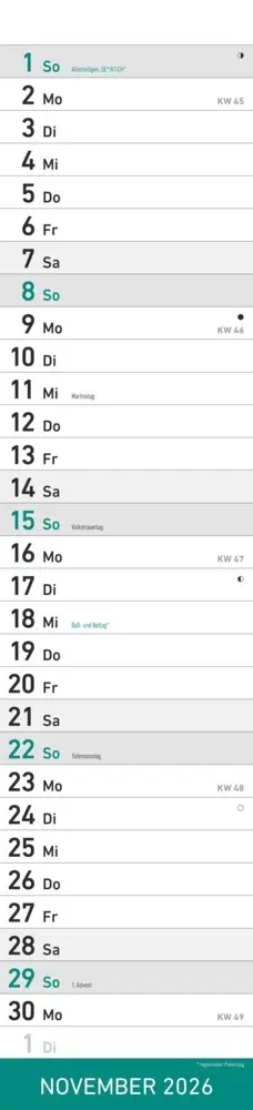 Bild: 4069095005587 | Alpha Edition - Streifenplaner Mint Kalender 2026 - 11,3x49,5 cm -...