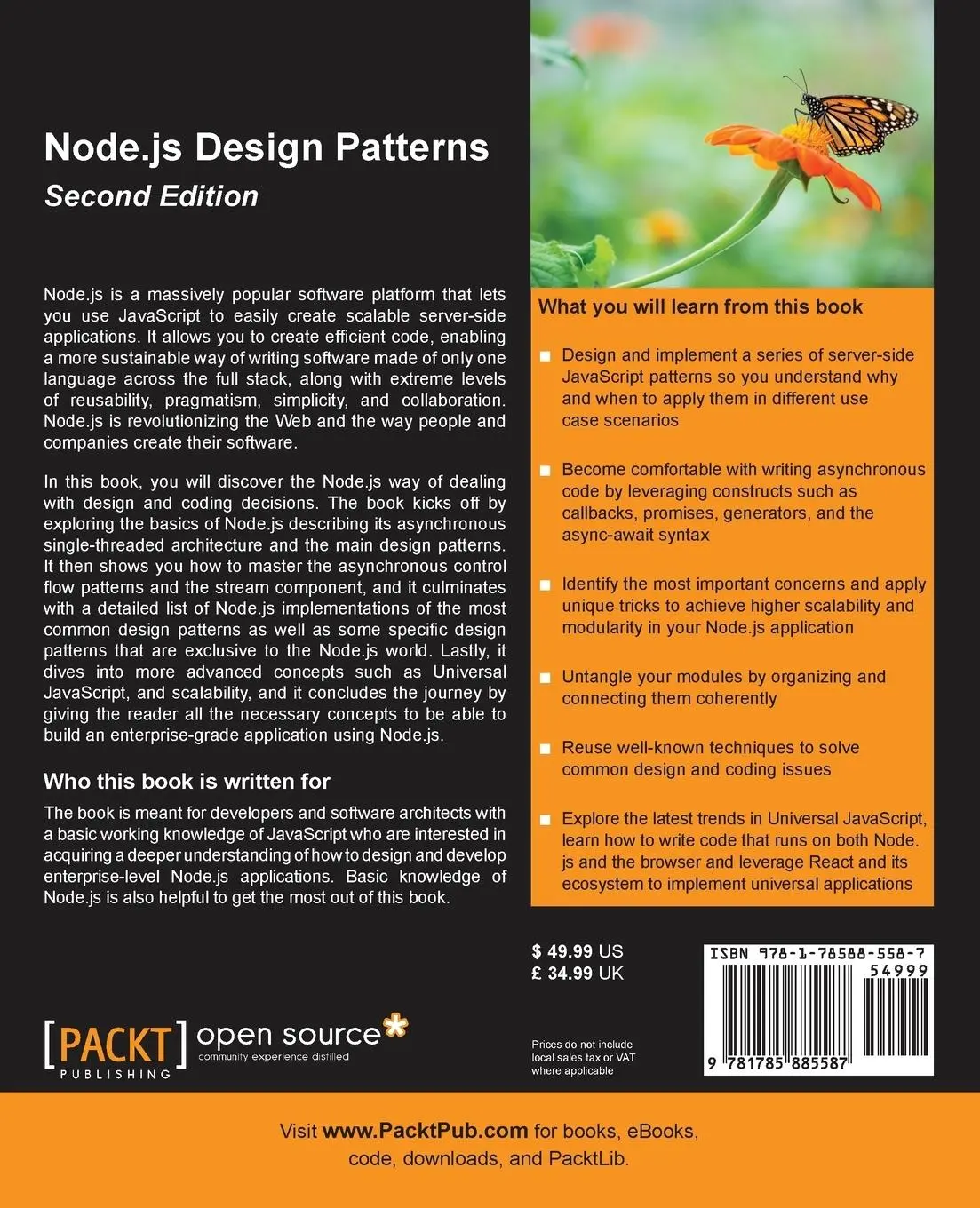 Rückseite: 9781785885587 | Node.js Design Patterns - Second Edition | Mario Casciaro (u. a.)