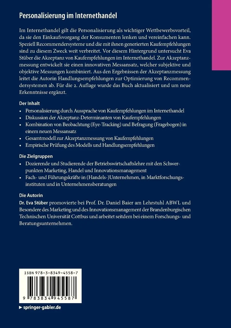 Rückseite: 9783834945587 | Personalisierung im Internethandel | Eva Stüber | Taschenbuch | xxiii