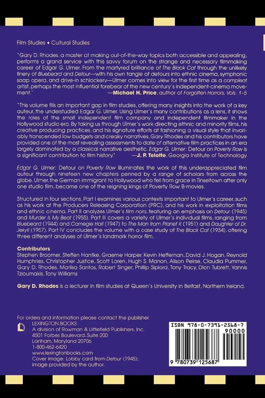 Rückseite: 9780739125687 | Edgar G. Ulmer | Detour on Poverty Row | Gary D. Rhodes | Taschenbuch