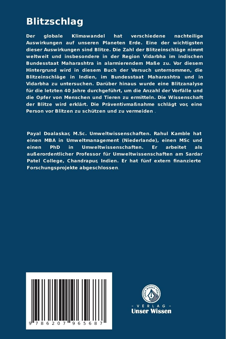 Rückseite: 9786207965687 | Blitzschlag | Wissenschaft und Gefahr | Payal S. Doalaskar (u. a.)