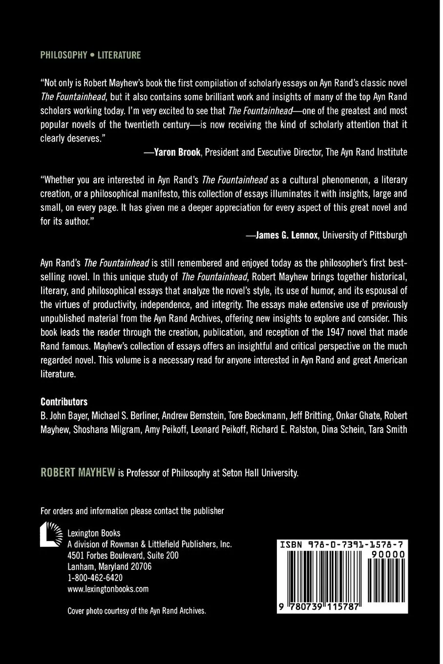 Rückseite: 9780739115787 | Essays on Ayn Rand's The Fountainhead | Robert Mayhew | Taschenbuch