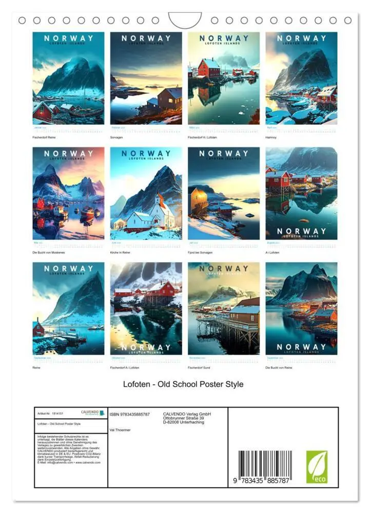 Bild: 9783435885787 | Lofoten - Old School Poster Style (Wandkalender 2025 DIN A4 hoch),...