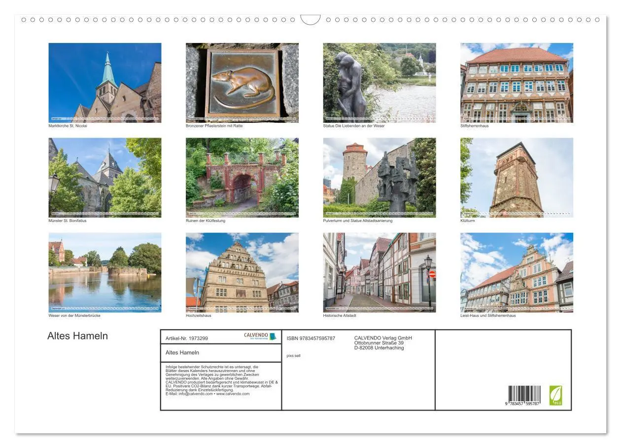 Bild: 9783457595787 | Altes Hameln (Wandkalender 2026 DIN A2 quer), CALVENDO Monatskalender