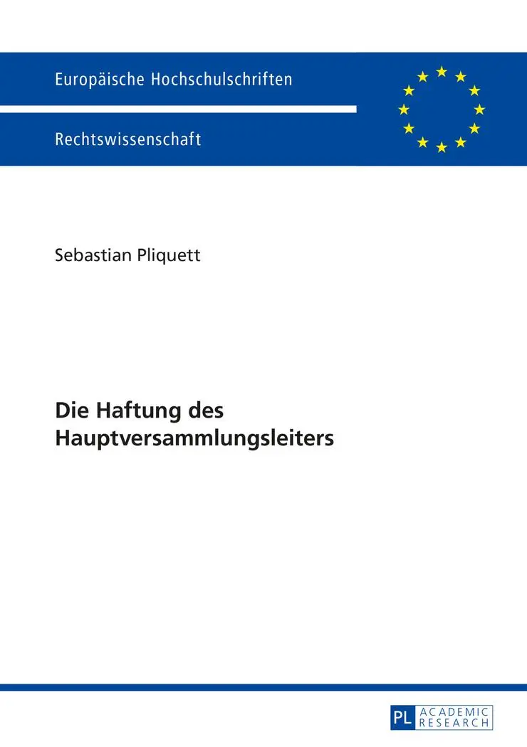 Cover: 9783631665787 | Die Haftung des Hauptversammlungsleiters | Sebastian Pliquett | Buch