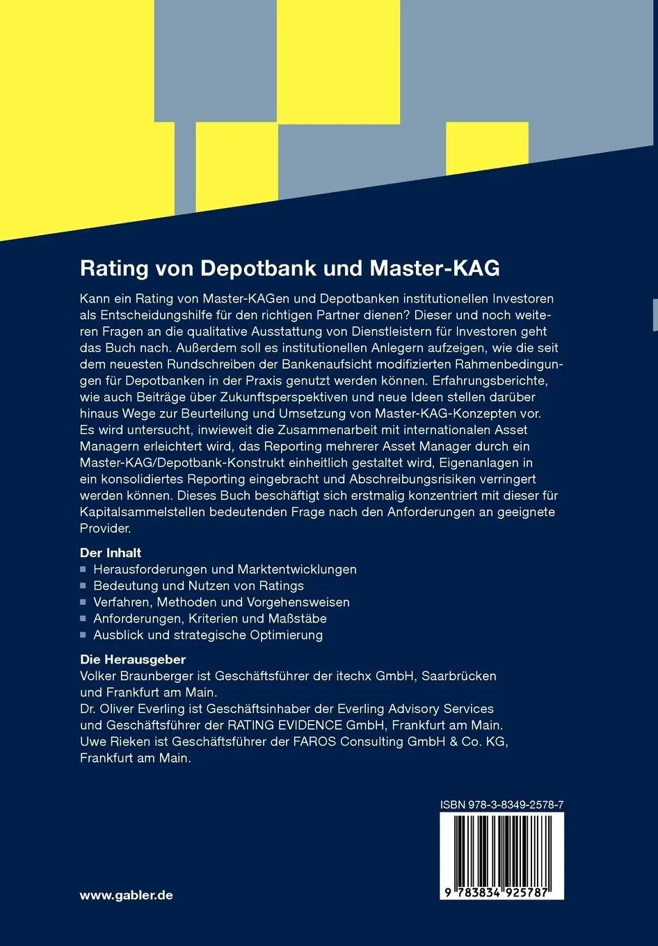 Rückseite: 9783834925787 | Rating von Depotbank und Master-KAG | Volker Braunberger (u. a.)