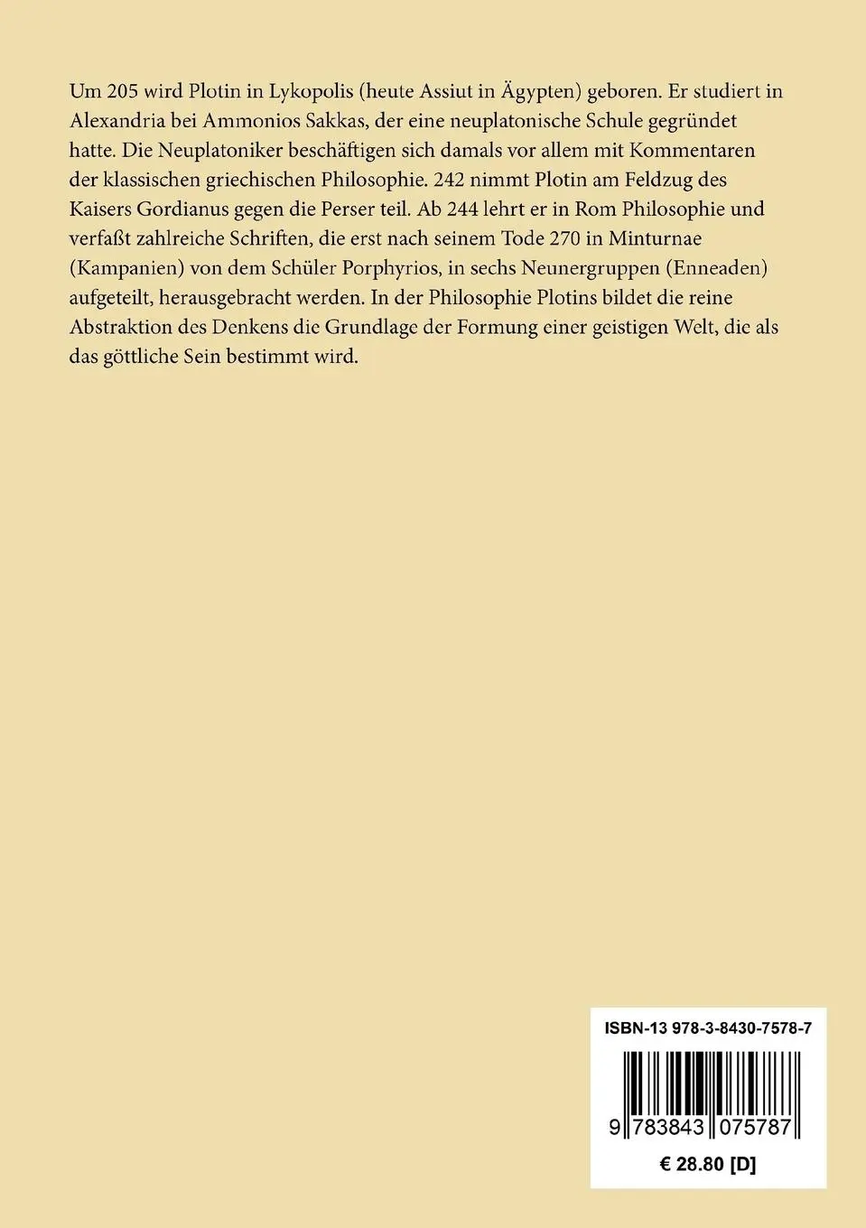 Rückseite: 9783843075787 | Enneaden | Plotin | Taschenbuch | 716 S. | Deutsch | 2015 | Hofenberg