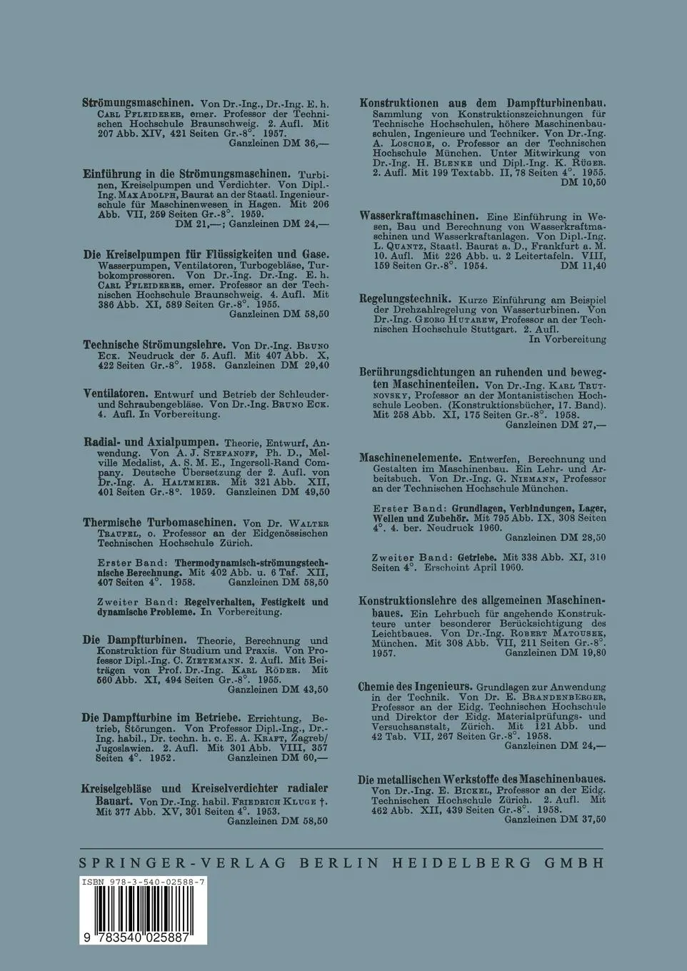 Rückseite: 9783540025887 | Konstruktionen und Bauelemente von Strömungsmaschinen | H. Petermann