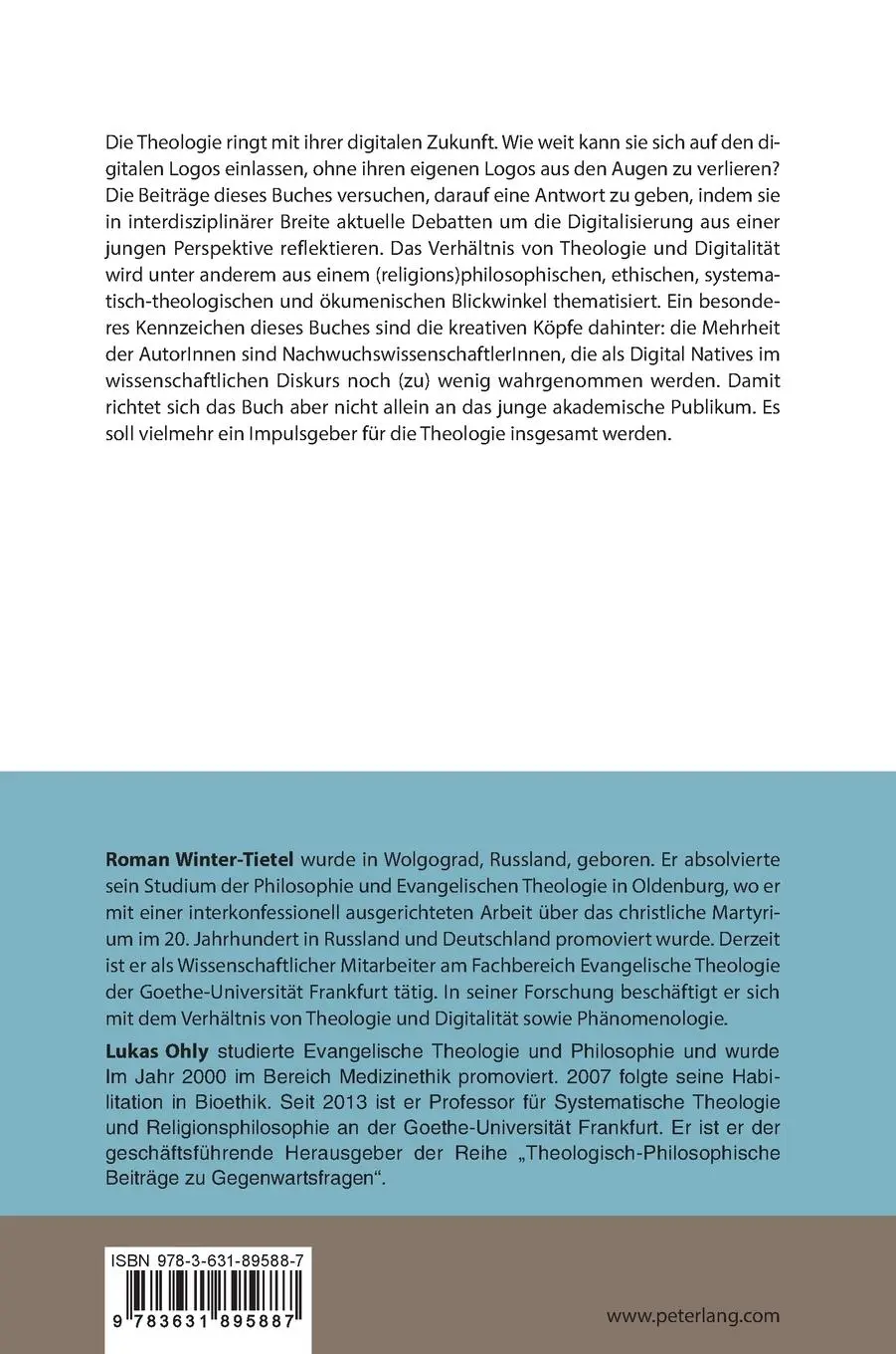 Rückseite: 9783631895887 | Theologie angesichts des Digitalen | Roman Winter-Tietel (u. a.)