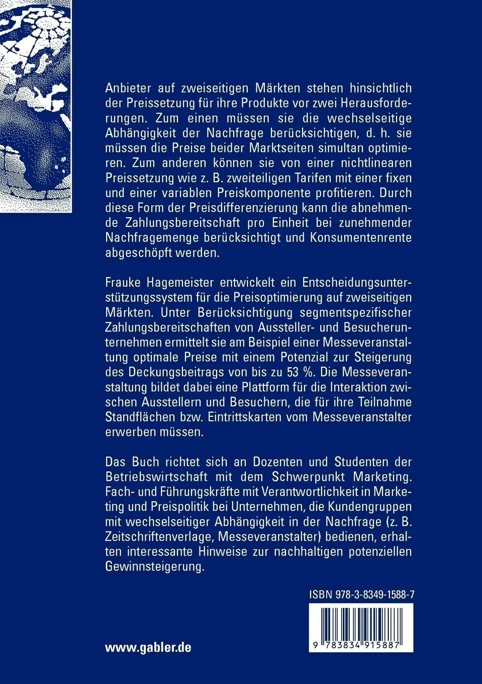 Rückseite: 9783834915887 | Optimale nichtlineare Preise für zweiseitige Märkte | Hagemeister