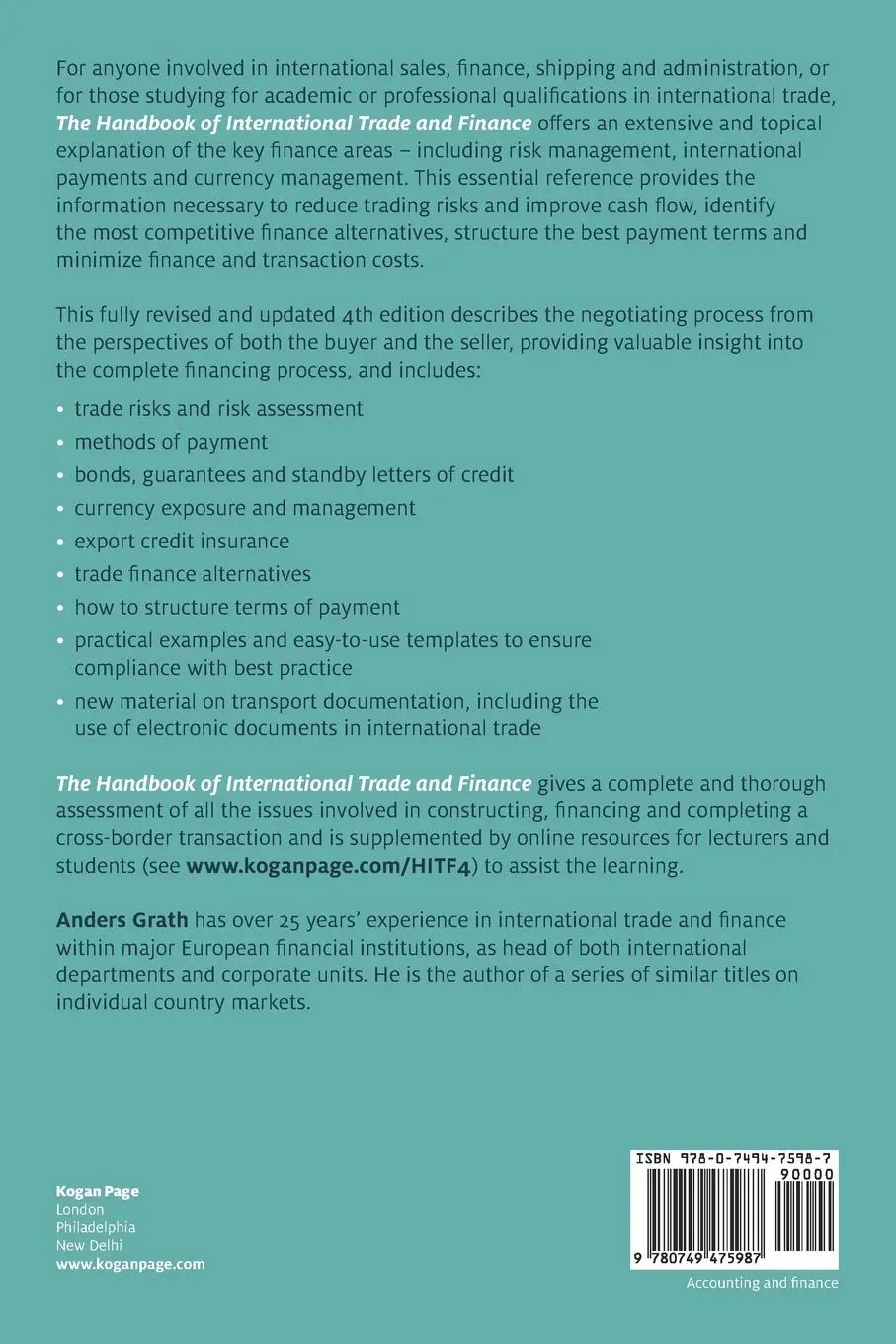 Rückseite: 9780749475987 | The Handbook of International Trade and Finance | Anders Grath | Buch