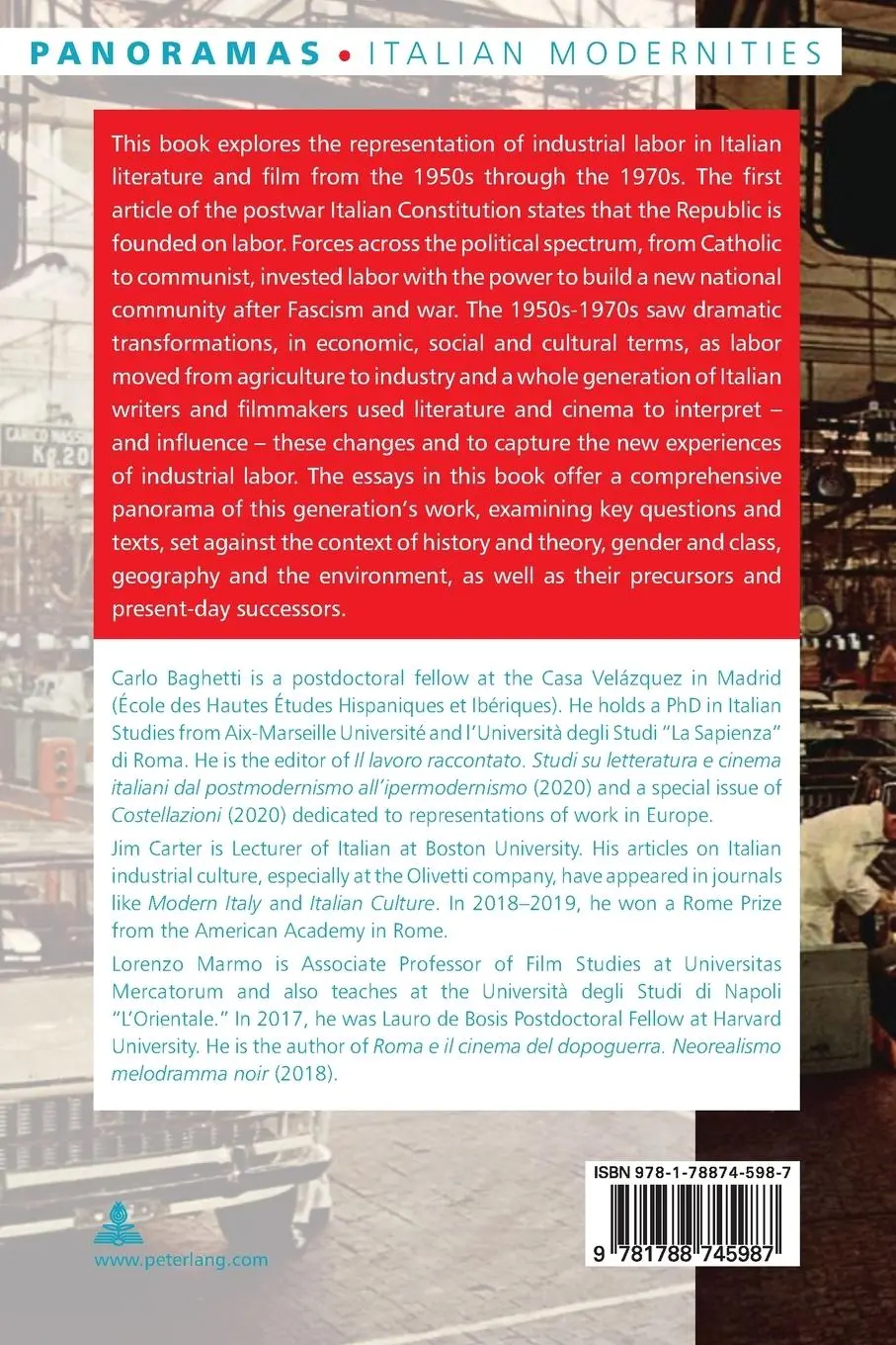 Rückseite: 9781788745987 | Italian Industrial Literature and Film | Carlo Baghetti (u. a.) | Buch