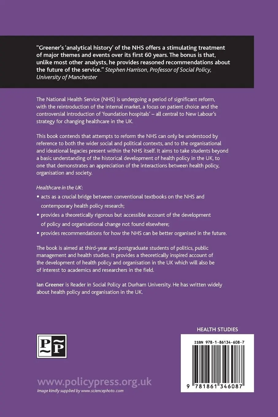 Rückseite: 9781861346087 | Healthcare in the UK | Ian Greener | Taschenbuch | Englisch | 2008
