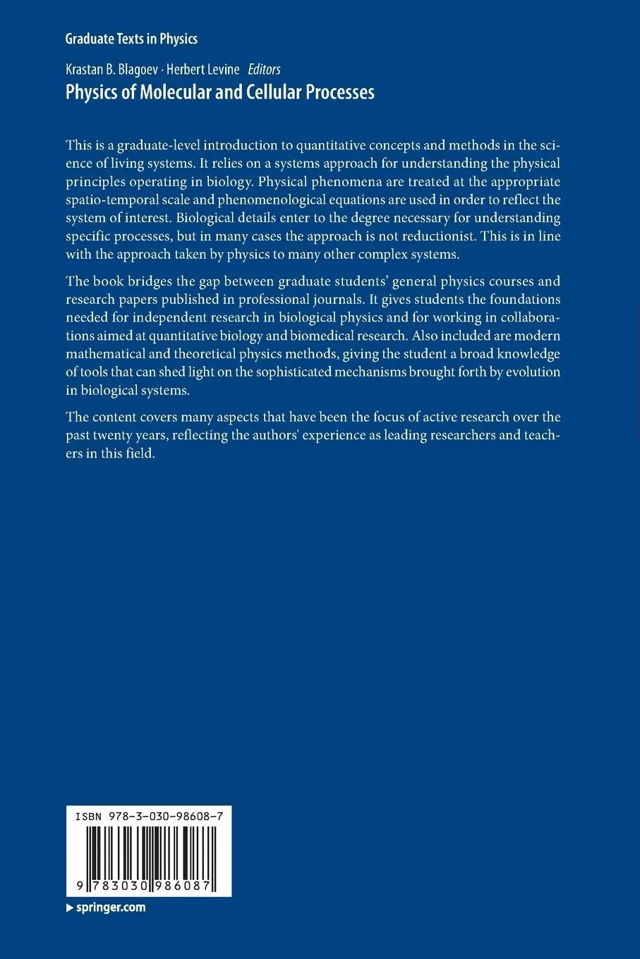 Rückseite: 9783030986087 | Physics of Molecular and Cellular Processes | Herbert Levine (u. a.)