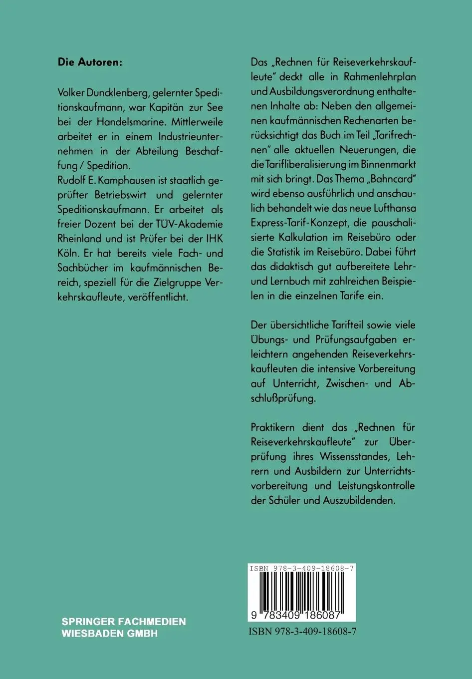 Rückseite: 9783409186087 | Rechnen für Reiseverkehrskaufleute | Rudolf E. Kamphausen (u. a.) | x