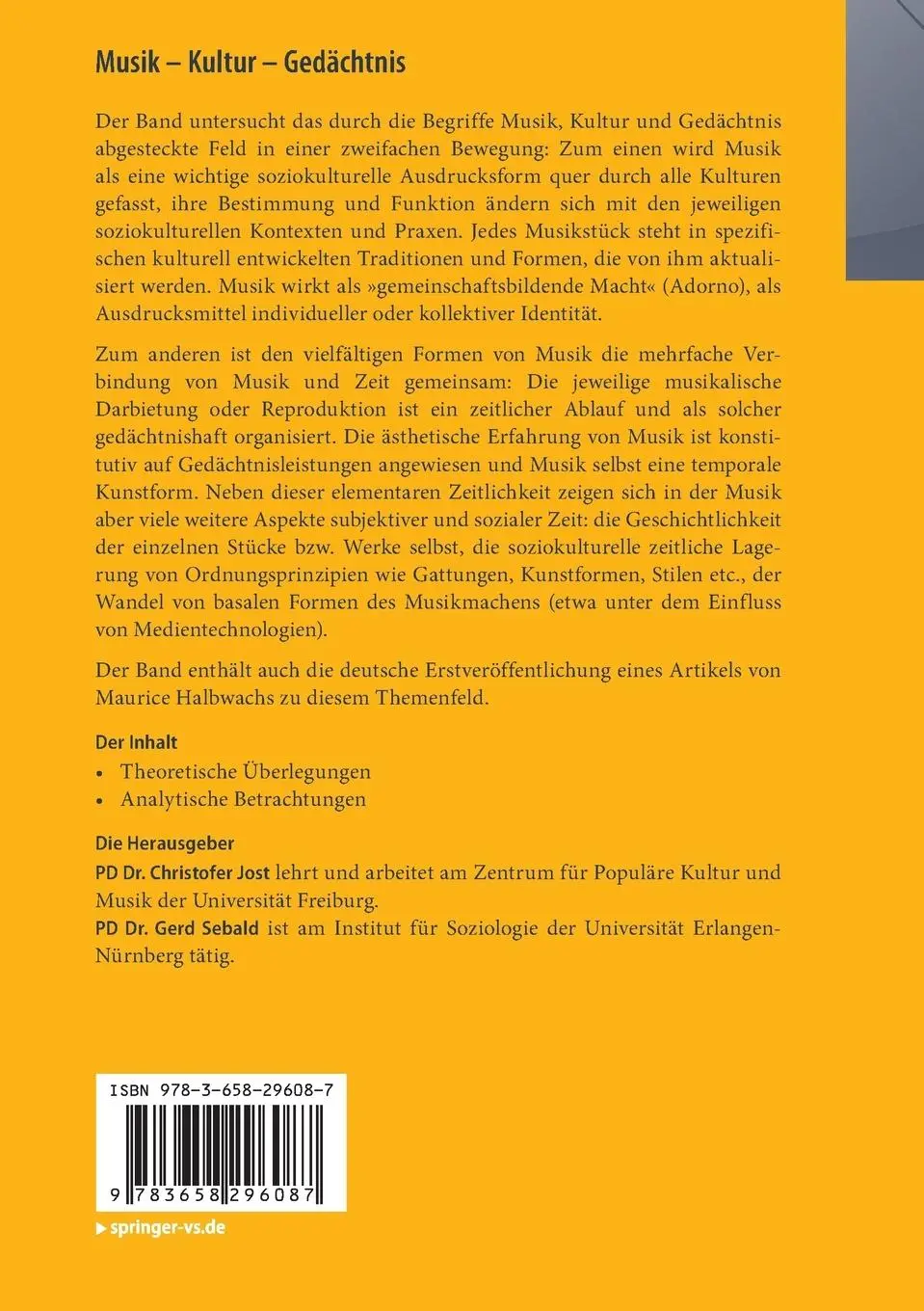 Rückseite: 9783658296087 | Musik - Kultur - Gedächtnis | Gerd Sebald (u. a.) | Taschenbuch | xi