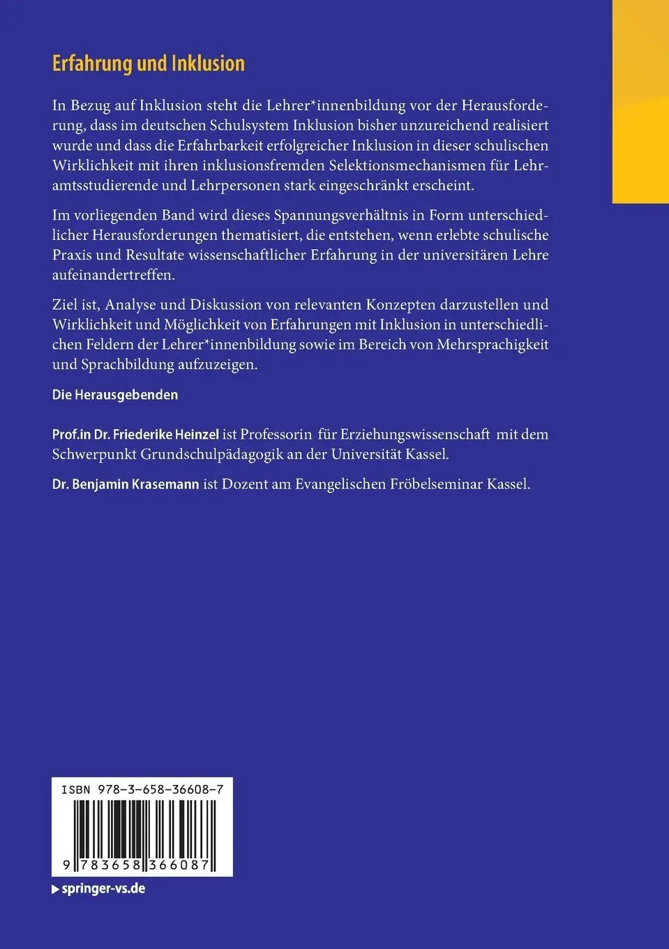 Rückseite: 9783658366087 | Erfahrung und Inklusion | Benjamin Krasemann (u. a.) | Taschenbuch