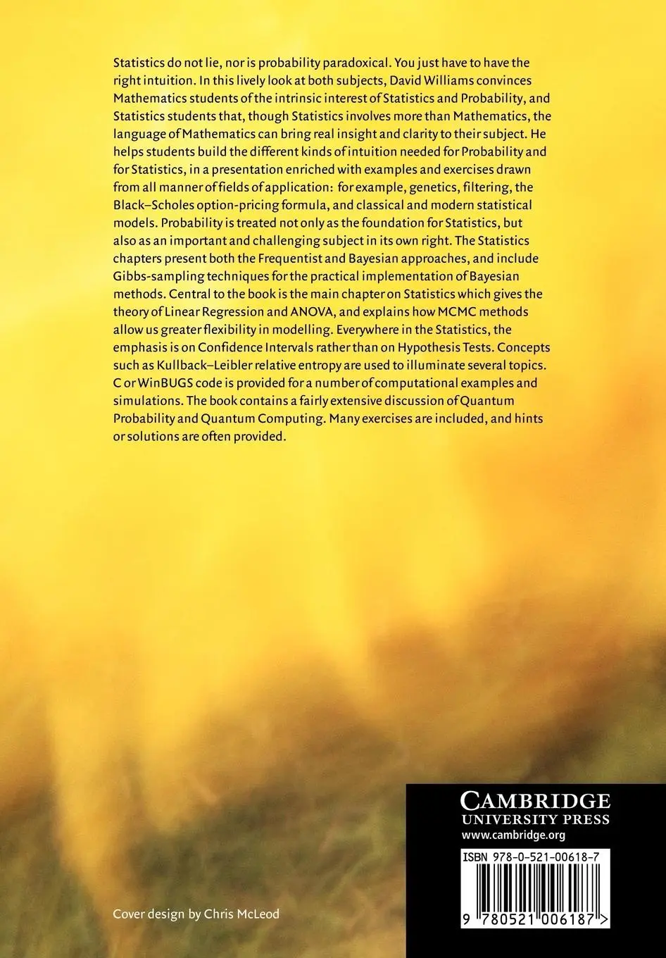 Rückseite: 9780521006187 | Weighing the Odds | A Course in Probability and Statistics | Buch