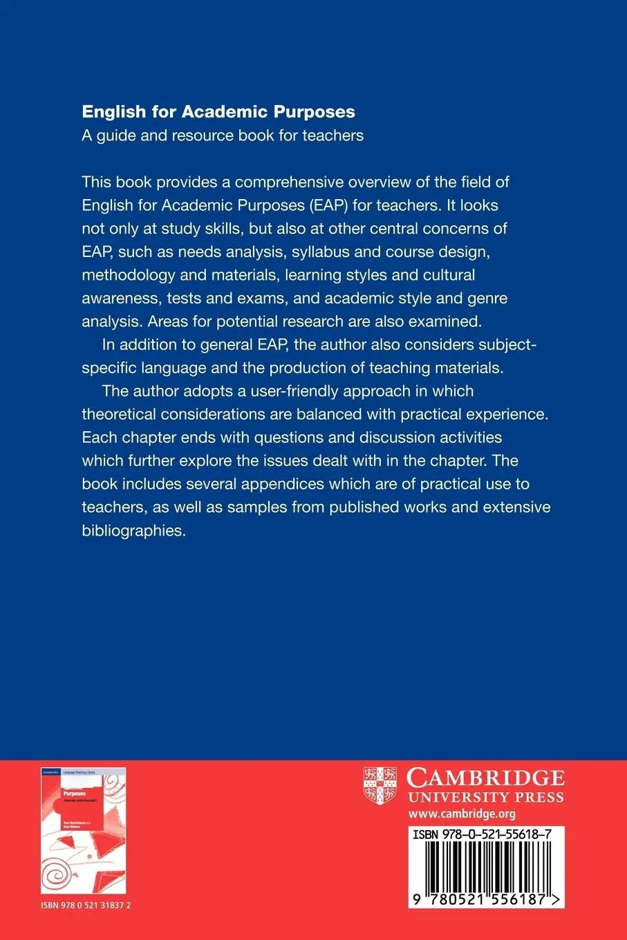 Rückseite: 9780521556187 | English for Academic Purposes | A Guide and Resource Book for Teachers